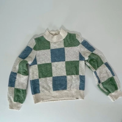 Abercrombie & Fitch Kids Check Sweater 11-12 Girls Preppy Blue Green Cozy - Image 1 of 4