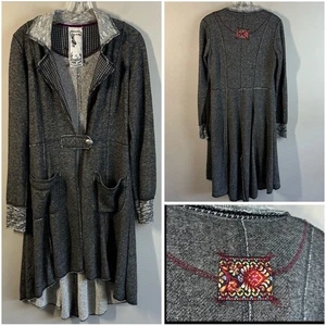 Anthropologie Scrapbook Womens Long Cardigan Gray Artsy Size S Lagenlook Patch - Picture 1 of 16