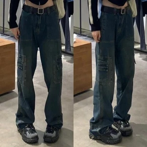 Breezy Women's Casual Blue Cargo Jeans with Retro Flair for Spring 2025 - Picture 1 of 57