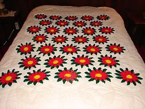 Handcrafted Crochet Afghan Throw Blanket 32 Christmas Red Flowers - Picture 1 of 9