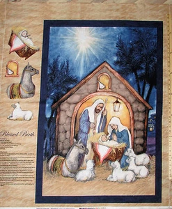 Blessed Birth Christmas Nativity Religious Baby Jesus Fabric 1 Yard CP58641 - Picture 1 of 3