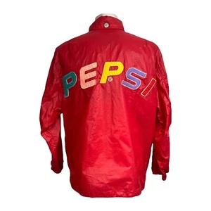 Vintage Pepsi Collection Windbreaker Snap Jacket Rain Red Spellout Size S - Picture 1 of 6