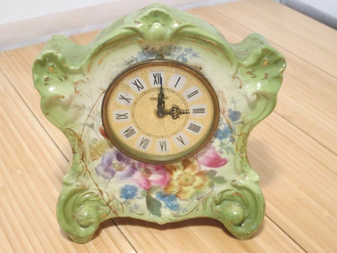Green Victorian Ansonia Royal Bonn Painted Porcelain Mantle Mercedes Clock Cover
