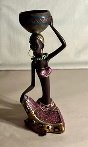Handbemalter Harz sitzender afrikanischer Stamm Frau 7 3/4" Kerzenhalter - Bild 1 von 1