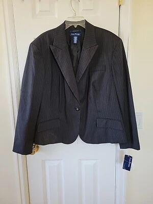 Evan Picone Womens Blazer Size 24W  Charcoal Blue Pinstripe Stretch Lined  - Image 1 of 4