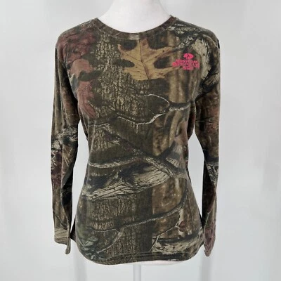 Женская рубашка Mossy Oak размер средний камуфляж спортивный крой с длинным рукавом розовый логотип - Изображение 1 из 4