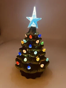 Ceramic Christmas Is Forever Tree Light Up Colored Bulbs 7.5” Vintage Style - Picture 1 of 10