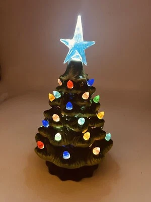 Ceramic Christmas Is Forever Tree  Light Up Colored Bulbs 7.5” Vintage Style - Image 1 of 4