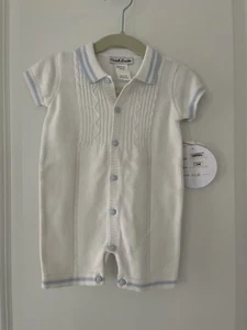 NWT Sarah Louise Boutique Boys White/Blue Knit Romper Size 3 months - Picture 1 of 8