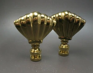 Lamp Finial Antiqued Brass Shell Symbol Pair 1428P - Picture 1 of 6
