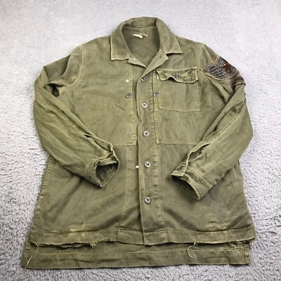 Free People Embellished Military Shirt Jacket Womens S Olive Beaded Oversized - image 1 of 4
