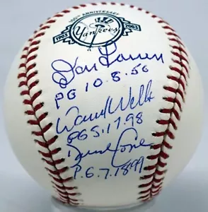 NY Yankees Perfect Game Signed Baseball Don Larsen, David Wells, David Cone MAB - Picture 1 of 3