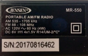 Jensen Portable AM/FM Radio MR-550 Replacement Parts - Picture 1 of 13