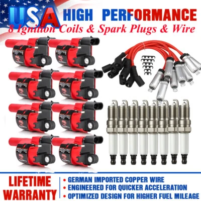 8 Ignition Coils & Spark Plugs & Wire For Tahoe GMC Sierra 1500 2007-2016 D514A - Image 1 of 4