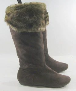 NEW LADIES Brown Slouch Knee Boot Top Fur Round Toe WOMEN Size 5.5 - Picture 1 of 4