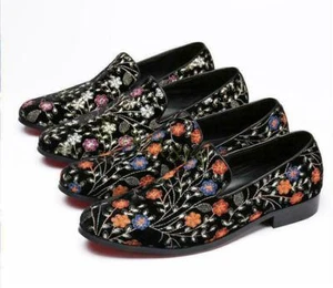 Plus Size Chic Men's Embroidery Leather Leisure Loafers Drivers Shoe Oxfords New - Picture 1 of 13