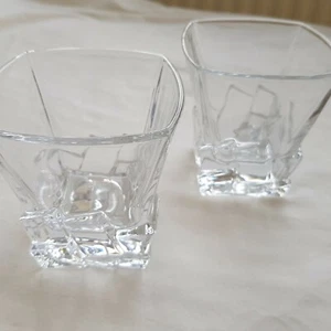 Crystal Scotch Whisky spirit glasses pair square iceberg Vintage Whiskey - Picture 1 of 11