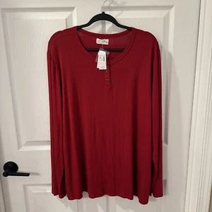 Maurices Sleep Women XL Red Shirt long sleeve Scoop Neck tee PJ 3 Buttons NEW - Picture 1 of 8