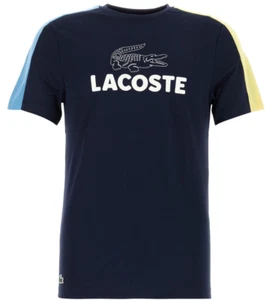 Lacoste Men's Sz S Ultra-Dry Printed Color-Block Tennis T-Shirt Navy/Blue/Yellow - Picture 1 of 5
