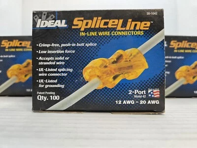 Ideal 30-1042 SpliceLine In-Line Wire Conn, 42 Orange, LOT of 10 BX -100 per Box - Image 1 of 4