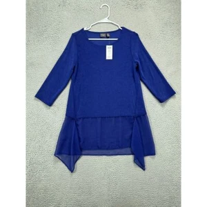 Chicos Shirt Womens 0 Blue Travelers Fabric Mix Top 3/4 Sleeve Blouse Ladies NEW - Picture 1 of 11