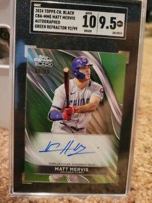 Graded 2024 Topps Chrome Black Matt Mervis Green Refractor Auto CBA-MME Cubs /99 - Image 1 of 2