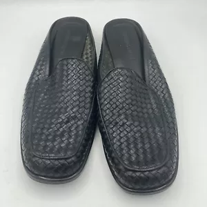 Vintage Nordstrom Black Woven Brazilian Leather Loafers Mules Size 9.5 90s NICE - Picture 1 of 7