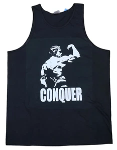 Arnold conquer Men's Gym | Bodybuilding Tank Top T-Shirt Stringer gift - black - Picture 1 of 1