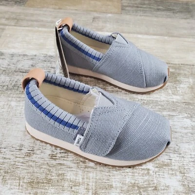 Toms Tiny Kids Sz 8 Blue White Heritage Canvas Slip On Alp Resident Sneakers - Image 1 of 4