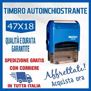 TIMBRO MACCHINETTA AUTOINCHIOSTRANTE + GOMMINA RESINA - 47x18 - PERSONALIZZATO - Foto 1 di 1