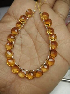 AAA+ Citrine Heart Faceted Briolette Beads 7.5 mm Gemstone | 20 Beads Strand - Picture 1 of 3