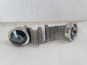 Gemelli vintage Dante tono argento con strass blu e design catena a rete - Foto 1 di 1