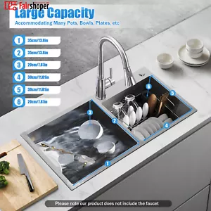 Kitchen Sink Double Sink Bowl Dual Mount Sink+Faucet stable Stainless Steel NEW - Picture 1 of 23