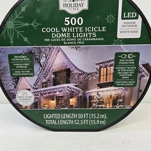Holiday Time - 500 LED Cool White Dome Icicle Lights White Wire Christmas 50 Ft - Picture 1 of 6