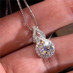 S925 Silver Moissanite Water Drop Necklace Elegant and Lovely Wedding Jewelry - Picture 1 of 7