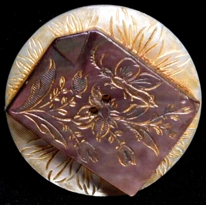 Antique Cameo Carved Pearl Shell BUTTON Engraved w/a BUTTERFLY Nice 1&1/16 - Picture 1 of 6