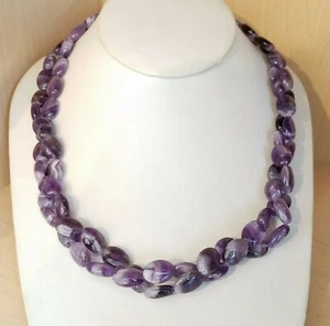 Genuine Purple Amethyst Large Oval Beads Sterling Silver Clasp Necklace 20" - Picture 1 of 10