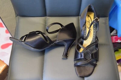 Black satin Capezio Dianne BR45 sandal ballroom latin dance shoes - size UK 1.5