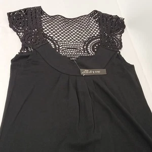 Eva & Grace black sleeveless eyelet embroidered shoulders top women's Sz PS NWT - Picture 1 of 8