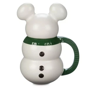 Tazza natalizia Disney Topolino pupazzo di neve con coperchio - 14 oz. - NUOVO - Foto 1 di 7