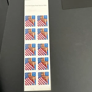 US 32¢ Flag Over Porch Booklet Pane of 10 Vertical MisPerf Error Pane - Picture 1 of 3