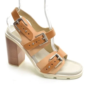 Ladies rag & bone $695 Baron Buckle Sandal 39.5 / 9.5 Tan Leather Heel Shoes New - Picture 1 of 6