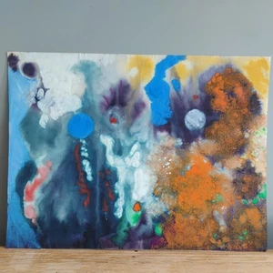 Bold Abstract Painting Landscape Artwork FK Owen Bright Shades Gouache Colourful - Picture 1 of 7