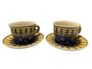 2 Boleslawiec polish Art pottery Tea Coffee Cup Mug Christmas Tree Snow Flake - Bild 1 von 4