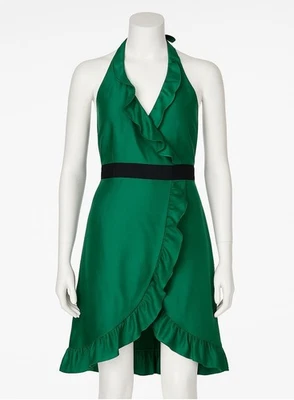 Vestido envolvente halter con volantes Tibi verde para mujer talla 6 Foto 1 de 4