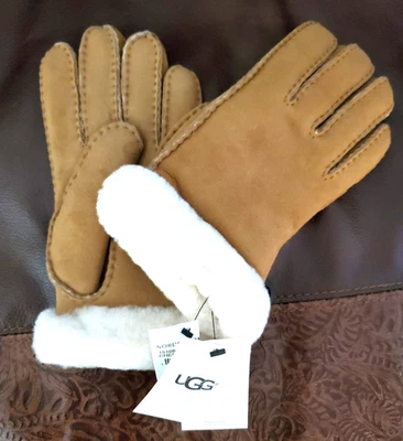NUEVO CON ETIQUETAS Auténticos Guantes de Cuero UGG Australia Puño de Oveja Marrón Castaño Grandes Foto 1 de 4