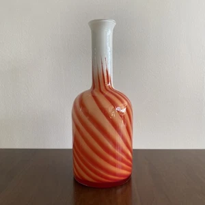 Empoli Opaline Florence VAS White & Orange Swirl Twist Cased Glass Vase Italian - Picture 1 of 8