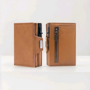 Mens BROWN Front Pocket Pop Up RFID Blocking Wallet For Men Slim ID Card Holder - Picture 1 of 11