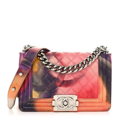 Bolso Bandolera Chanel Piel de Cordero Acolchado Flower Power Boy Solapa Multicolor Foto 1 de 4