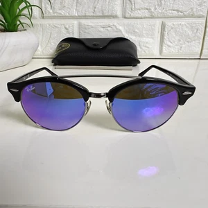 Ray-Ban RB4346 6250/7Q 51-19 145 3N Clubround Double Bridge Black Blue Flash - Picture 1 of 17